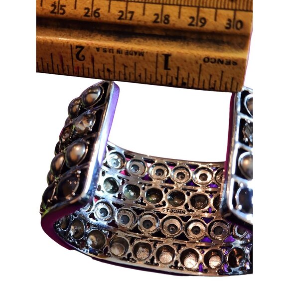 Vintage St. John Signed Heavy Grey Pearl and Rhinestone Hematite Cuff Bracelet - Picture 6 of 8